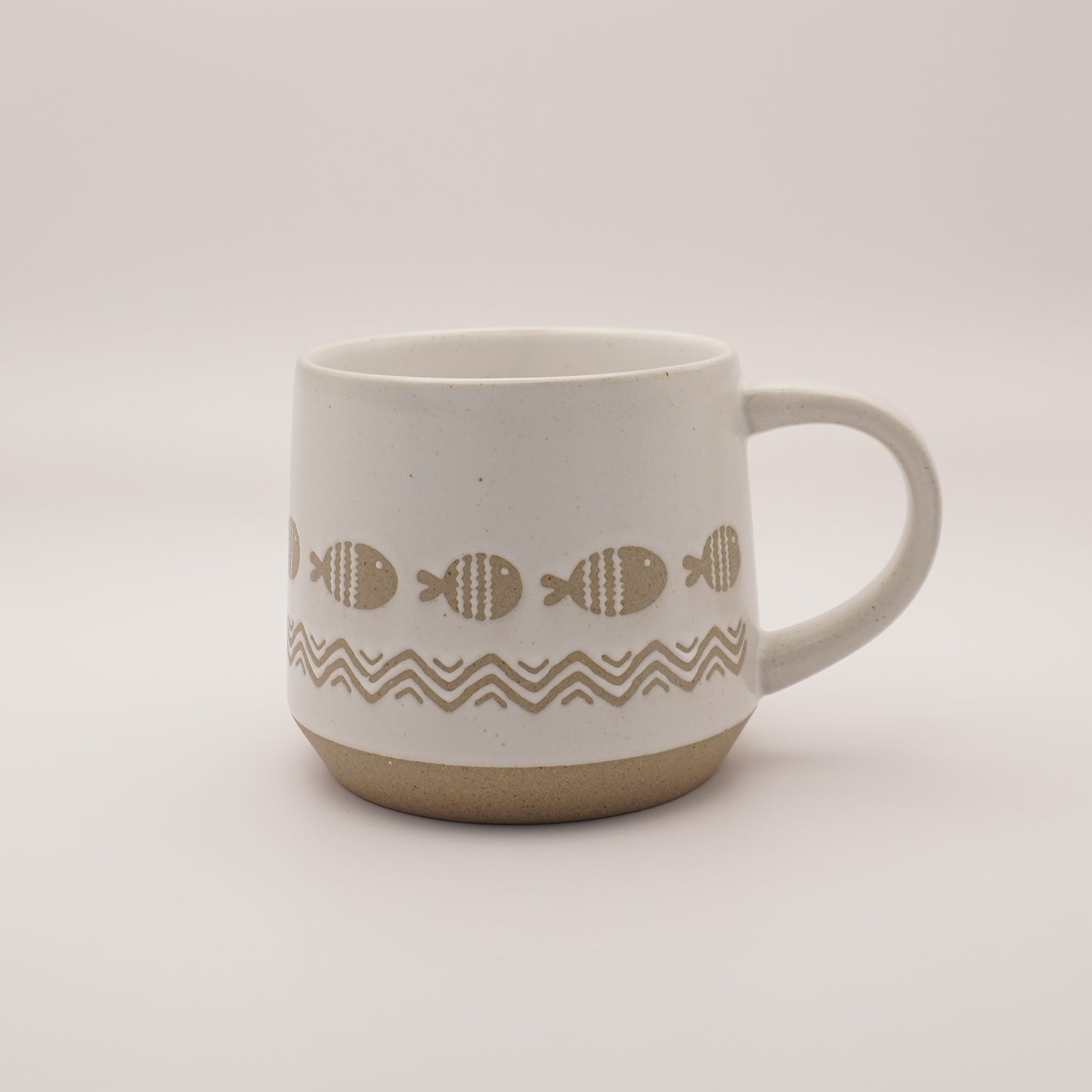 Nordic Coffee Cup with Hand Printed Fish, 550ml 18oz