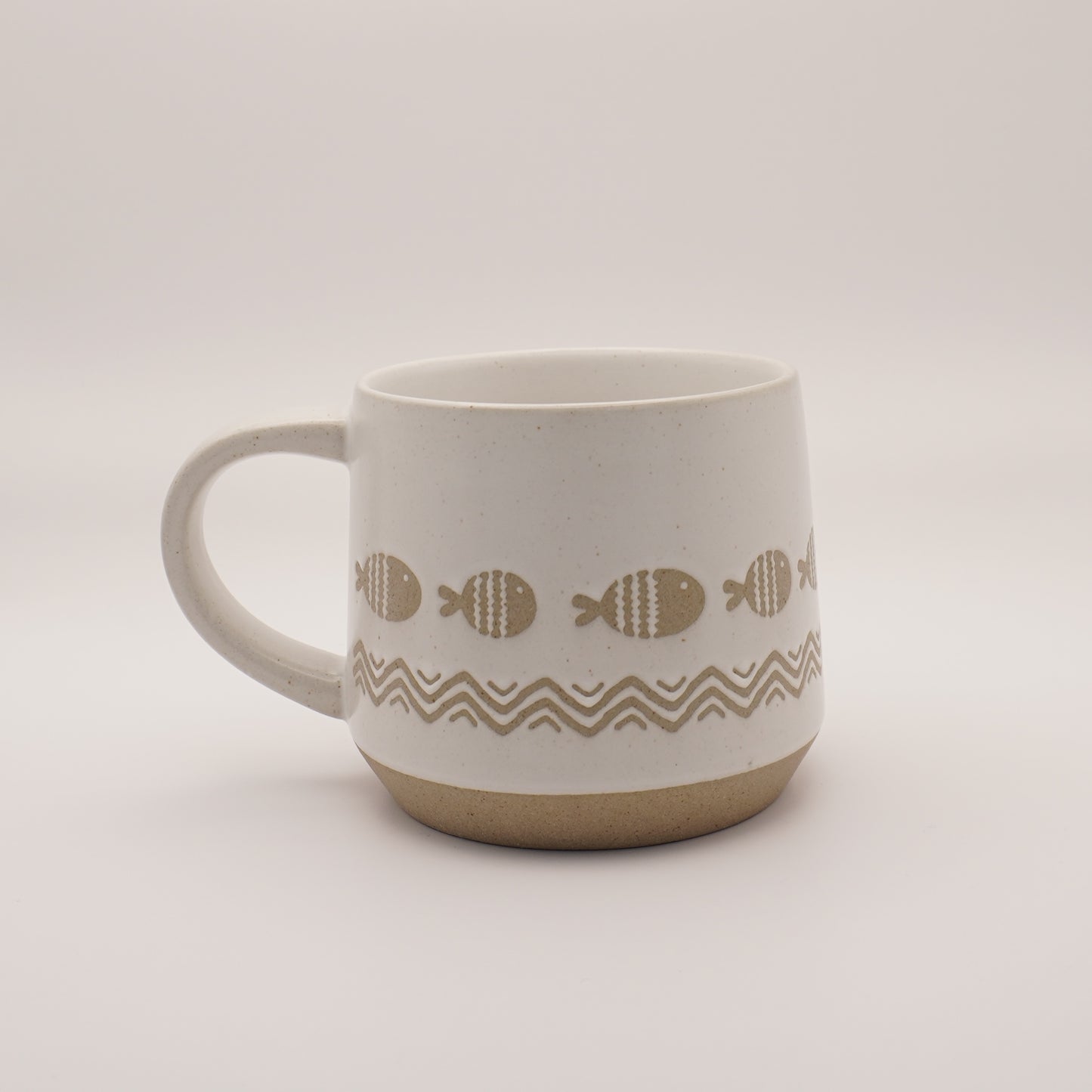 Nordic Coffee Cup with Hand Printed Fish, 550ml 18oz