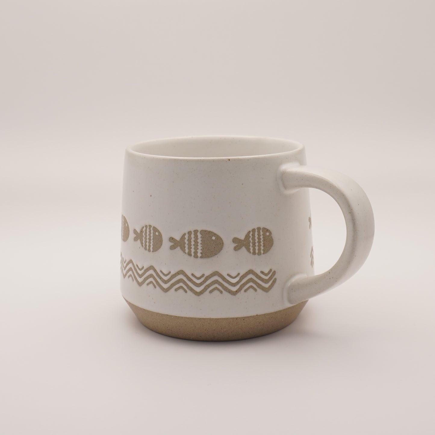 Nordic Coffee Cup with Hand Printed Fish, 550ml 18oz