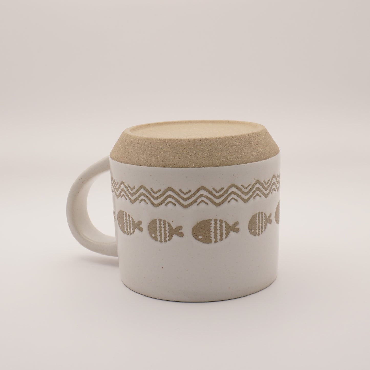 Nordic Coffee Cup with Hand Printed Fish, 550ml 18oz