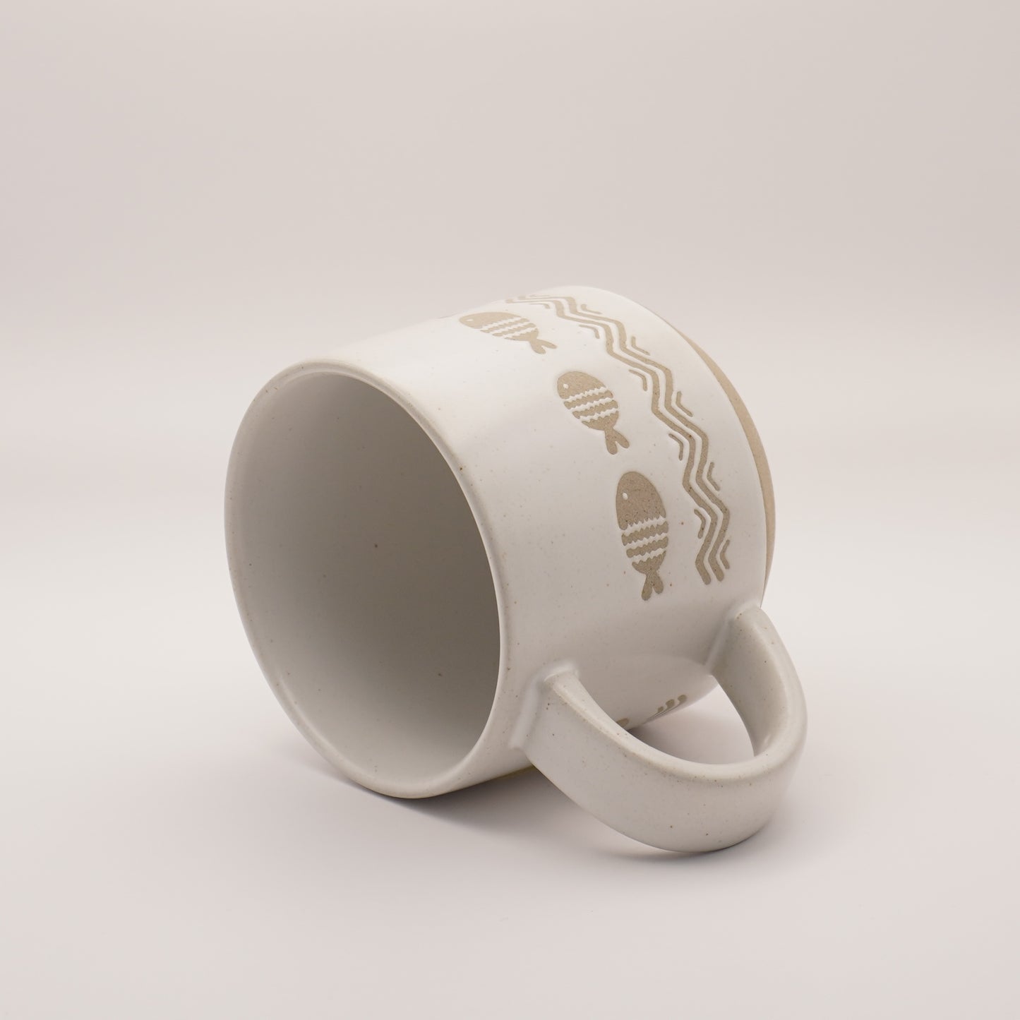 Nordic Coffee Cup with Hand Printed Fish, 550ml 18oz