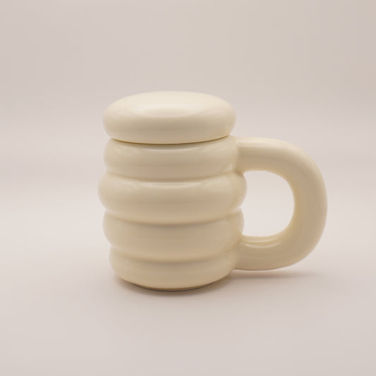 Unique Wavy Ceramic Mug with Lid, 300ml 10oz